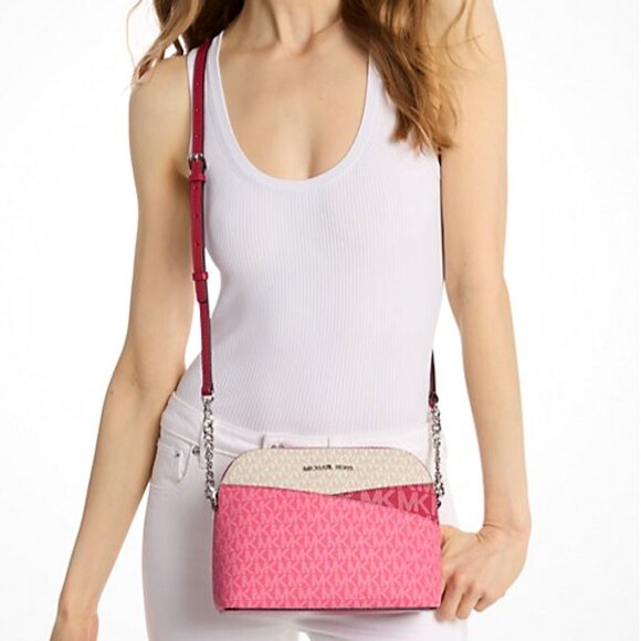 New Michael Kors Jet Set Travel Medium Dome Crossbody Dark Raspberry Multi - Picture 3 of 5